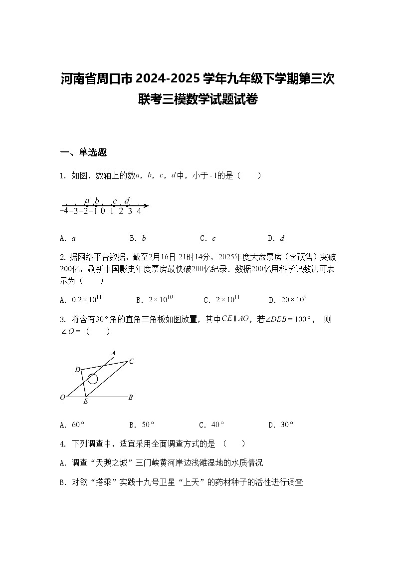 河南省周口市2024-2025学年九年级下学期第三次联考三模数学试题试卷（含答案解析）第1页