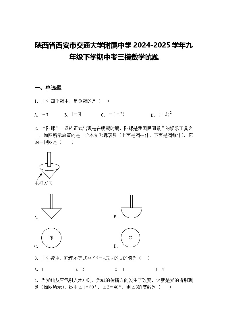 陕西省西安市交通大学附属中学2024-2025学年九年级下学期中考三模数学试题（含答案解析）第1页