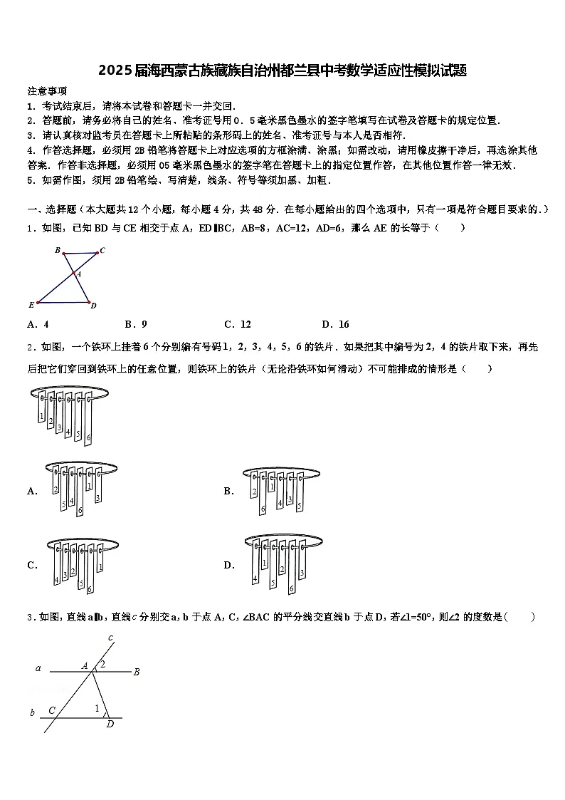 2025届海西蒙古族藏族自治州都兰县中考数学适应性模拟试题含解析第1页