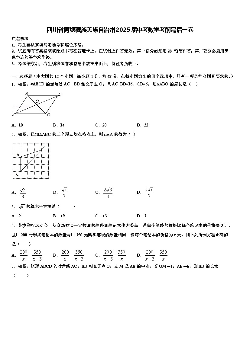 四川省阿坝藏族羌族自治州2025届中考数学考前最后一卷含解析第1页