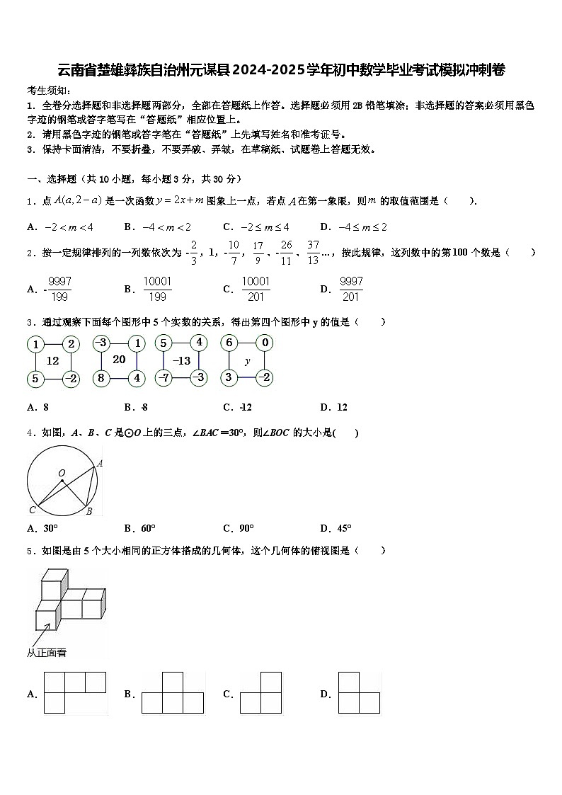 云南省楚雄彝族自治州元谋县2024-2025学年初中数学毕业考试模拟冲刺卷含解析第1页