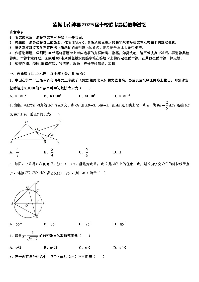 襄樊市南漳县2025届十校联考最后数学试题含解析第1页