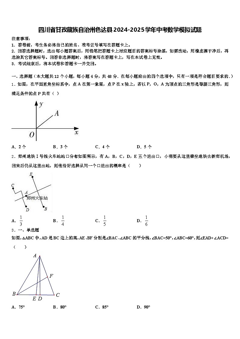 四川省甘孜藏族自治州色达县2024-2025学年中考数学模拟试题含解析第1页