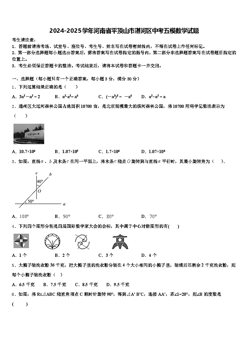 2024-2025学年河南省平顶山市湛河区中考五模数学试题含解析第1页
