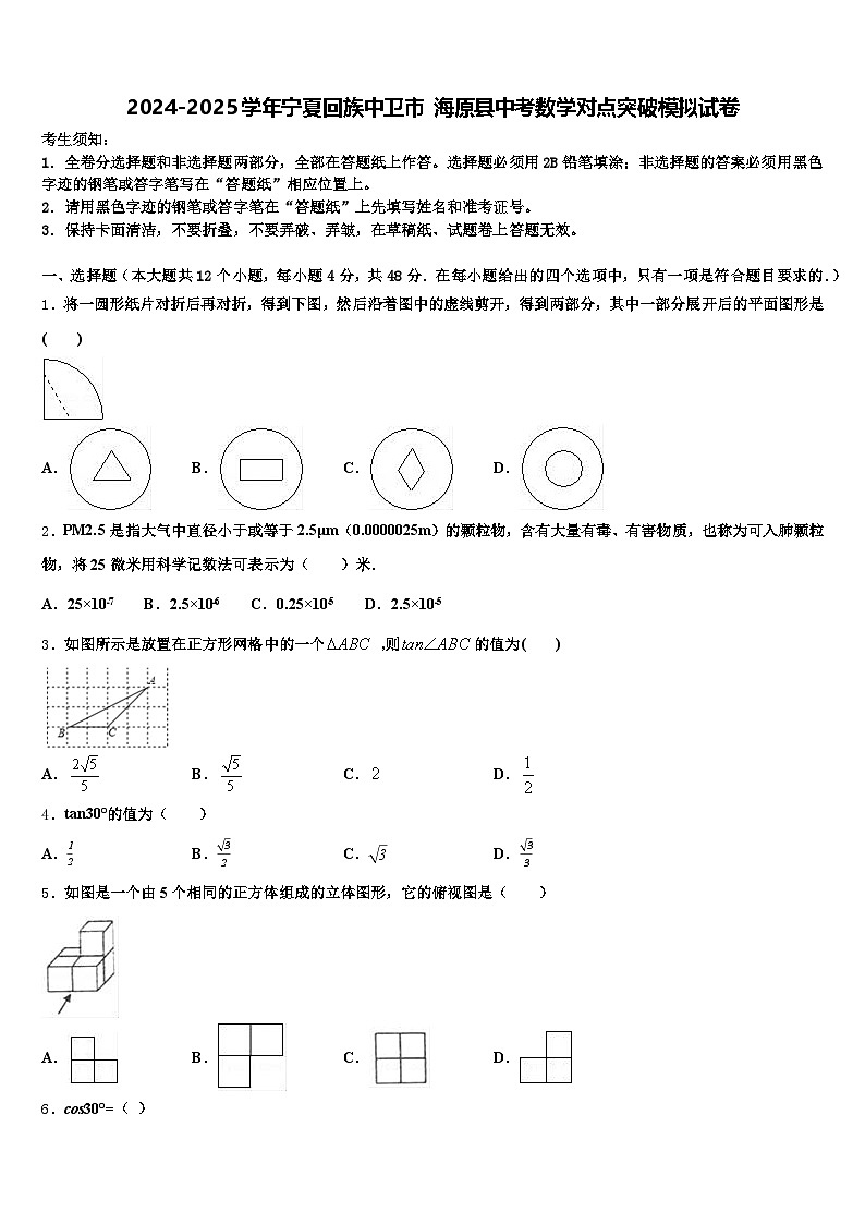 2024-2025学年宁夏回族中卫市 海原县中考数学对点突破模拟试卷含解析第1页