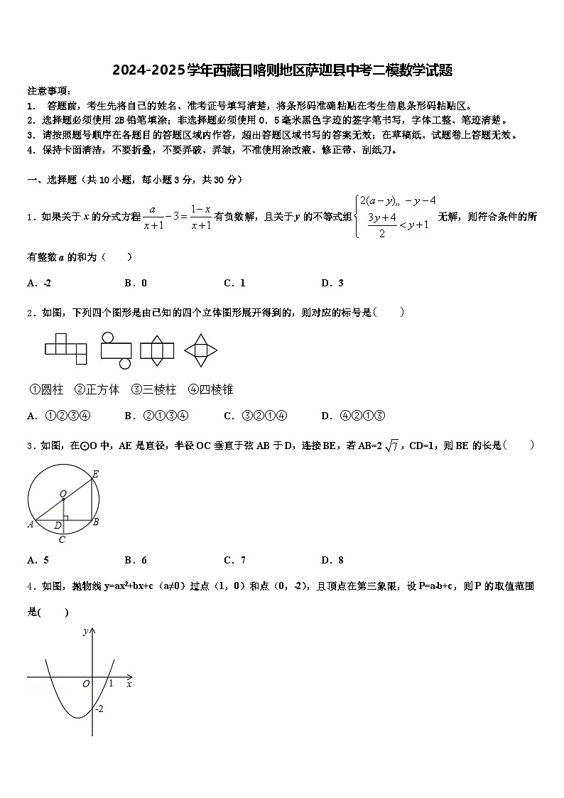 2024-2025学年西藏日喀则地区萨迦县中考二模数学试题含解析第1页
