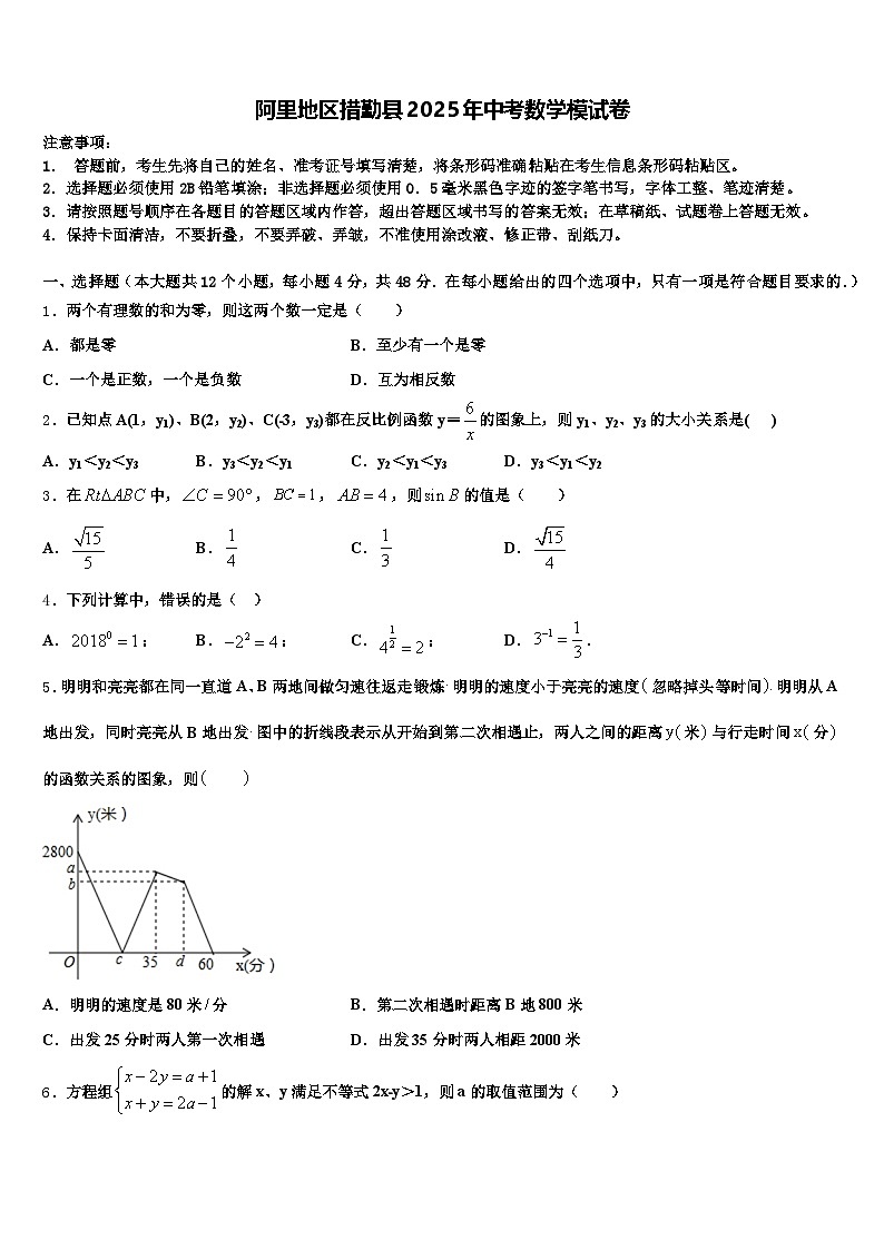 阿里地区措勤县2025年中考数学模试卷含解析第1页