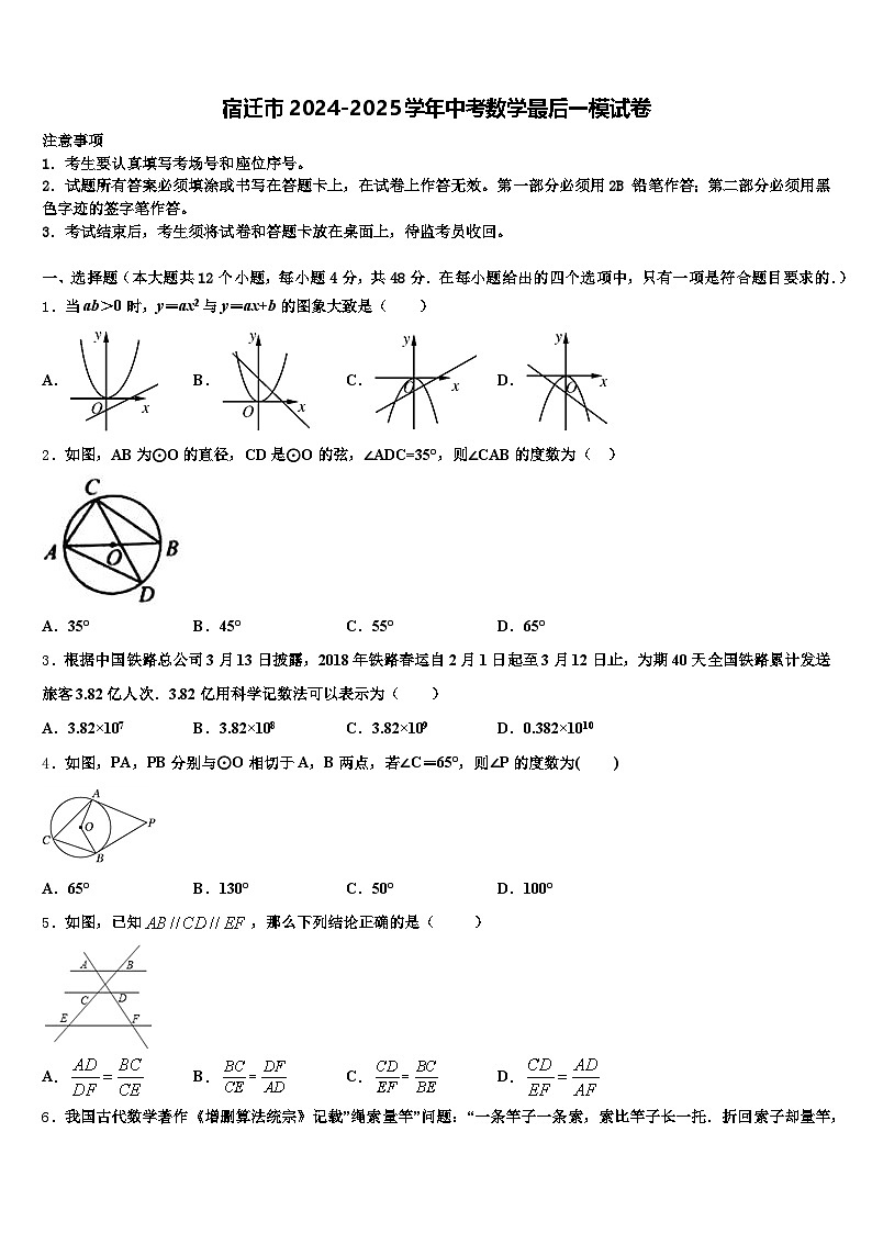 宿迁市2024-2025学年中考数学最后一模试卷含解析第1页