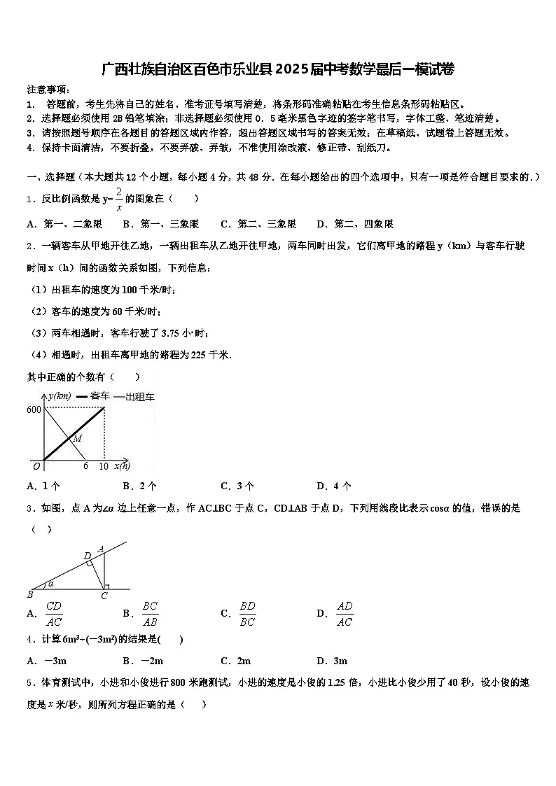 广西壮族自治区百色市乐业县2025届中考数学最后一模试卷含解析第1页