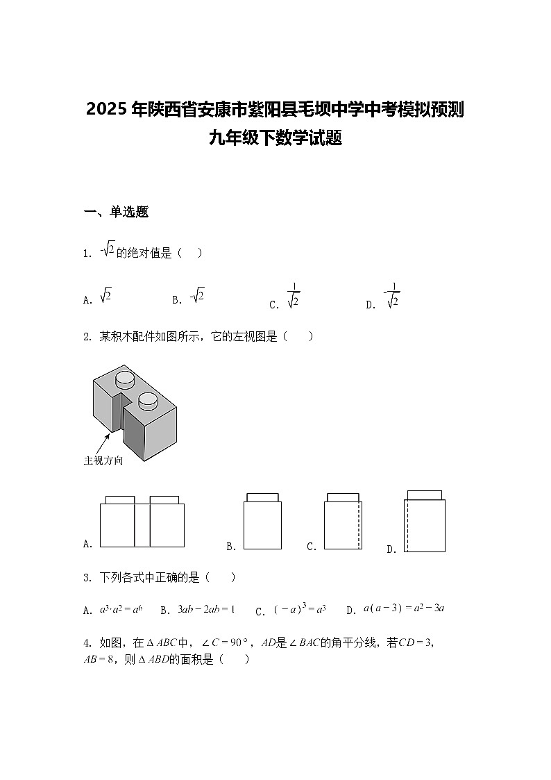 2025年陕西省安康市紫阳县毛坝中学中考模拟预测九年级下数学试题（含答案解析）第1页