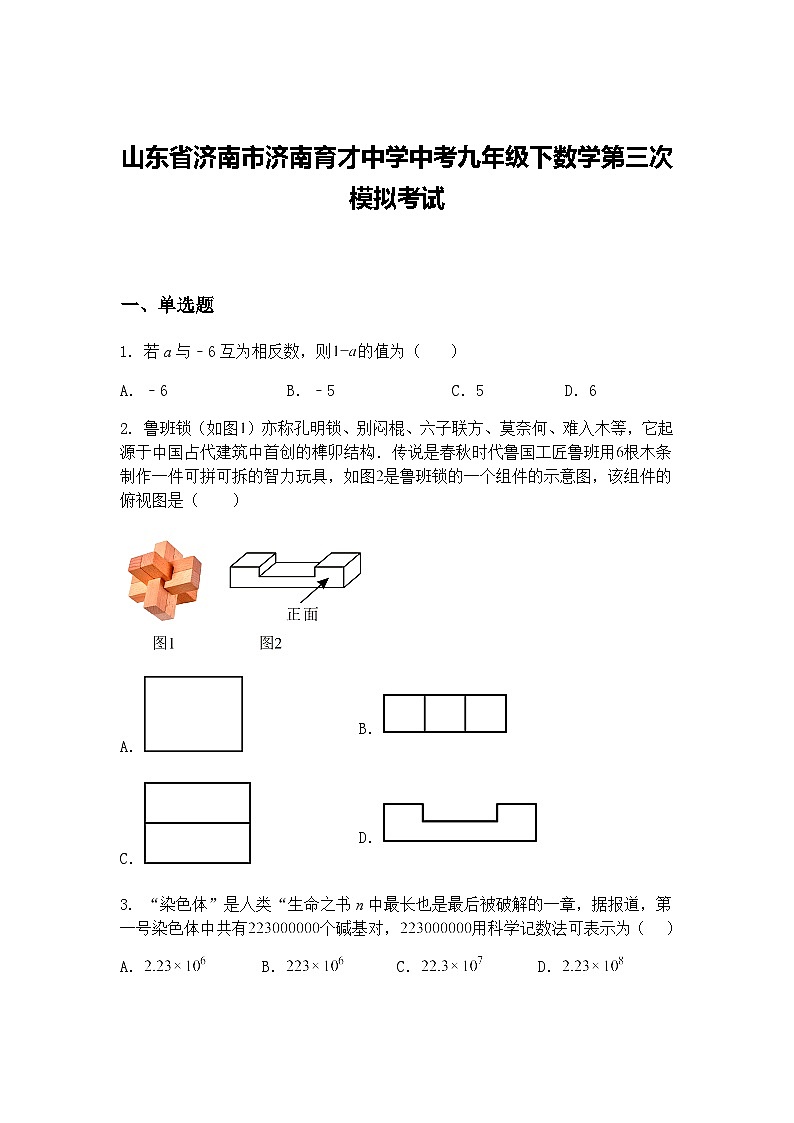 山东省济南市济南育才中学中考九年级下数学第三次模拟考试（含答案解析）第1页