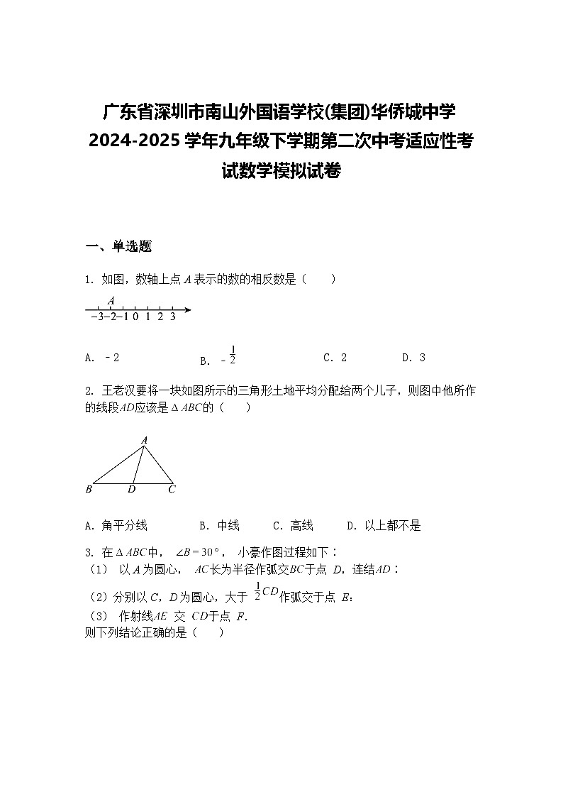 广东省深圳市南山外国语学校(集团)华侨城中学2024-2025学年九年级下学期第二次中考适应性考试数学模拟试卷（含答案解析）第1页