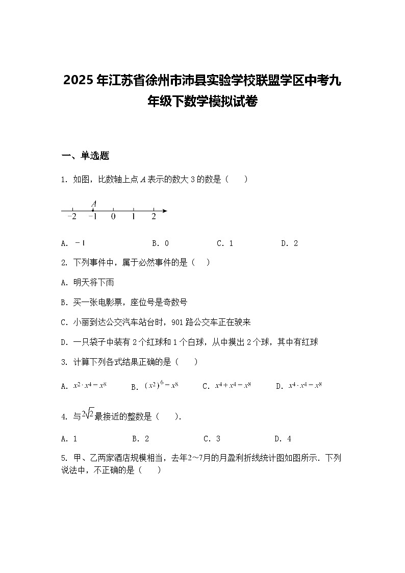 2025年江苏省徐州市沛县实验学校联盟学区中考九年级下数学模拟试卷（含答案解析）第1页