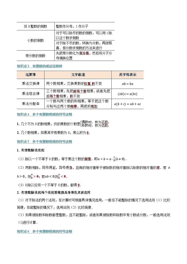 人教版2026年七年级上册数学举一反三专题2.2有理数的乘法与除法(原卷版+解析)第2页