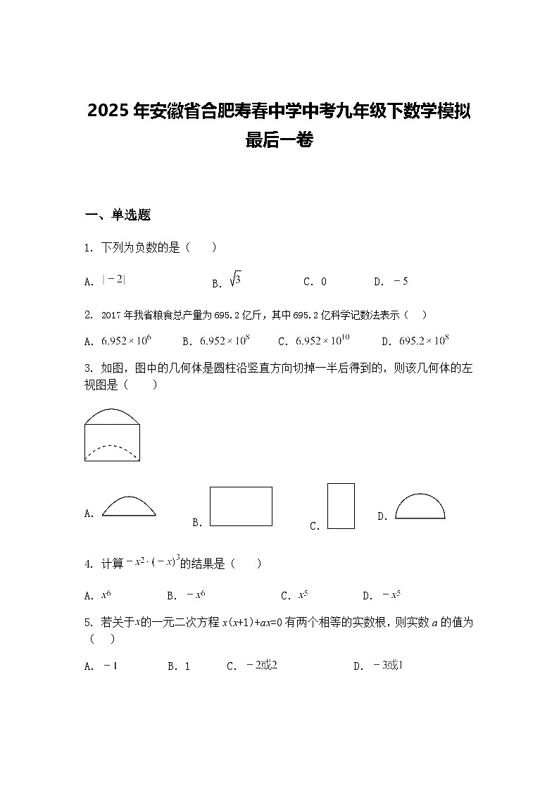 2025年安徽省合肥寿春中学中考九年级下数学模拟最后一卷（含答案解析）第1页