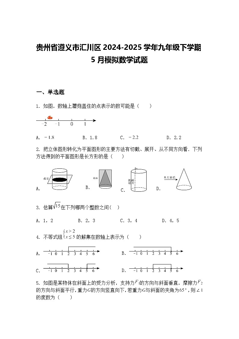 贵州省遵义市汇川区2024-2025学年九年级下学期5月模拟数学试题（含答案解析）第1页