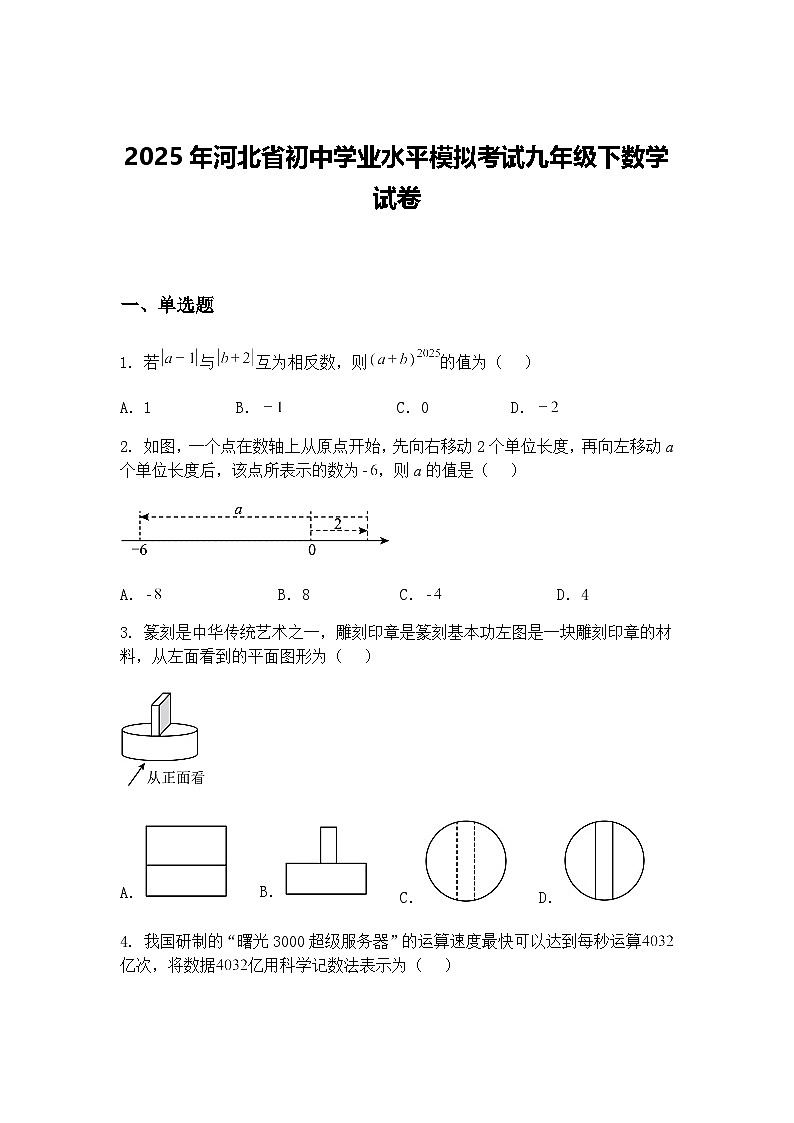 2025年河北省初中学业水平模拟考试九年级下数学试卷（含答案解析）第1页