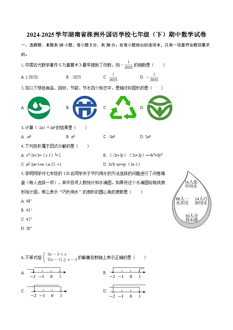 2024-2025学年湖南省株洲外国语学校七年级（下）期中数学试卷-自定义类型第1页