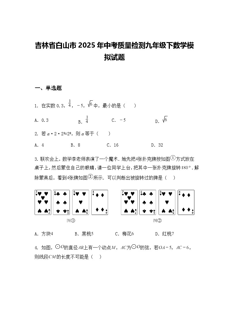 吉林省白山市2025年中考质量检测九年级下数学模拟试题（含答案解析）第1页