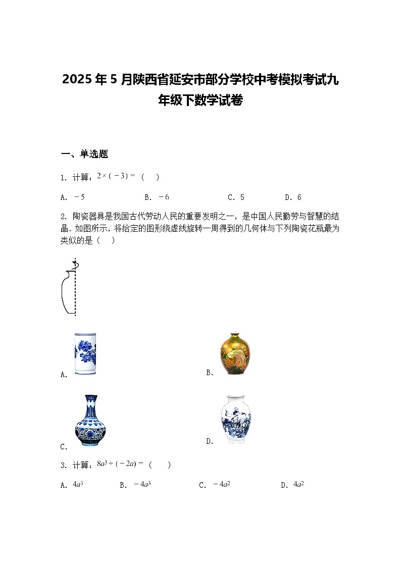 2025年5月陕西省延安市部分学校中考模拟考试九年级下数学试卷（含答案解析）第1页