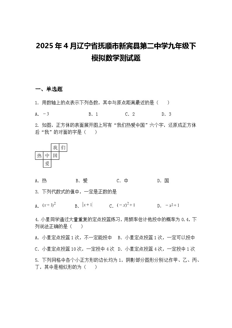 2025年4月辽宁省抚顺市新宾县第二中学九年级下模拟数学测试题（含答案解析）第1页