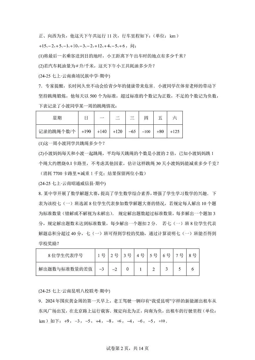 专题01有理数6考点（期中真题 云南专用）七年级数学上学期新教材（人教版）含答案第2页