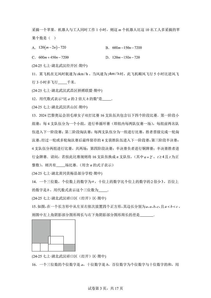 专题04代数式5大题型（期中真题 湖北专用）七年级数学上学期（人教版2024）含答案第3页