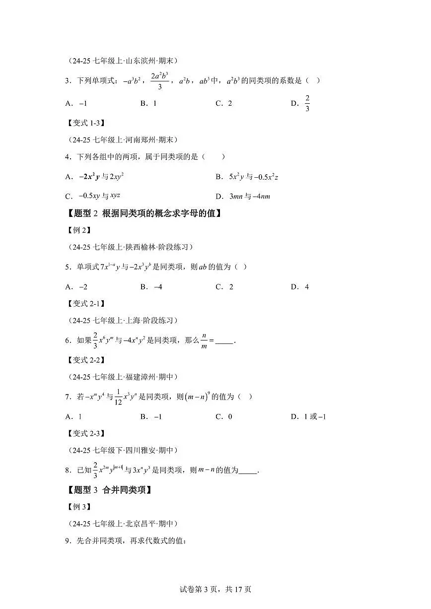 专题3.3整式的加减（举一反三讲义）数学苏科版2024七年级上学期（含答案）第3页