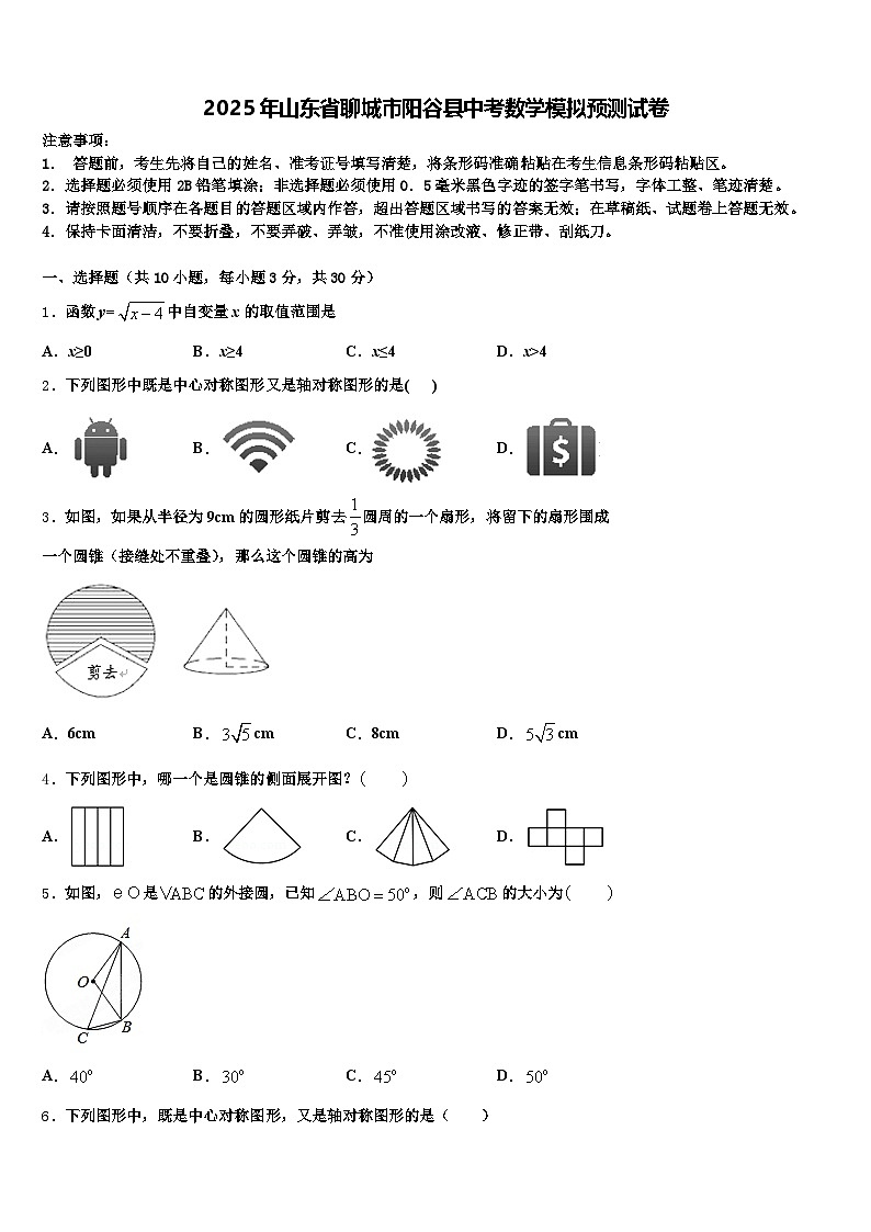 2025年山东省聊城市阳谷县中考数学模拟预测试卷含解析第1页