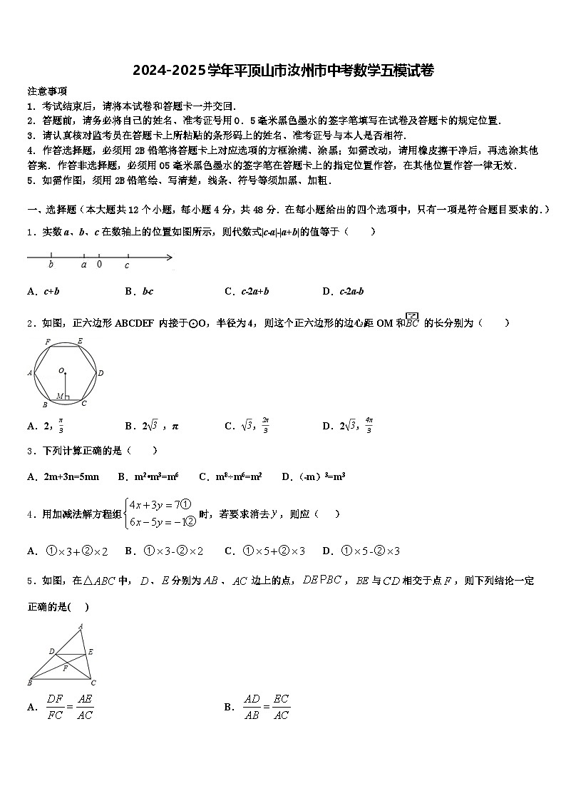 2024-2025学年平顶山市汝州市中考数学五模试卷含解析第1页
