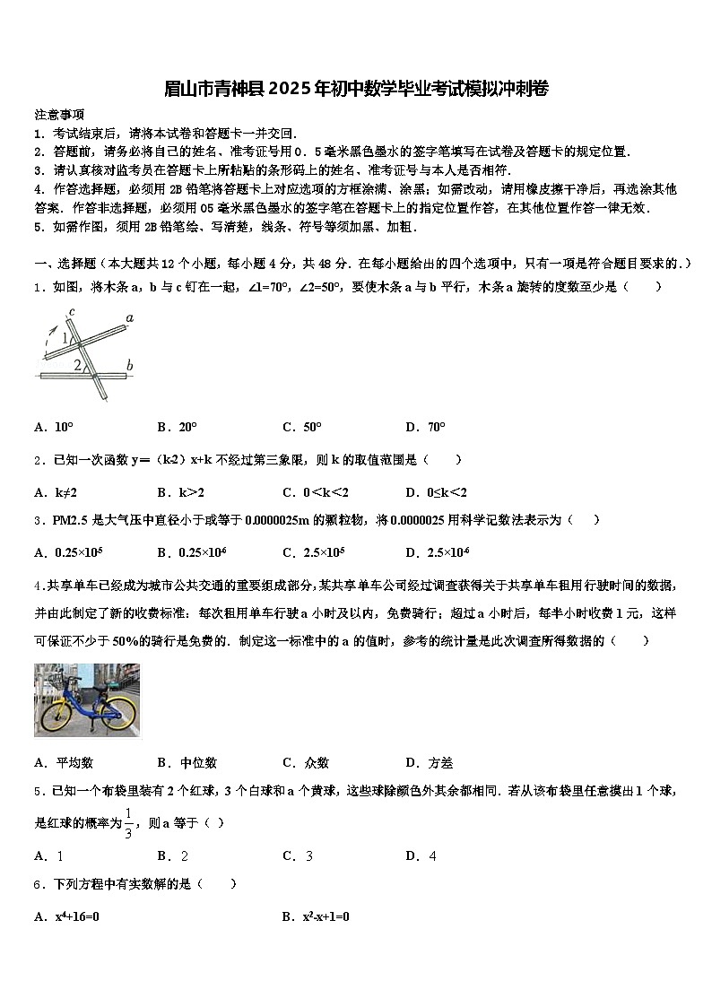 眉山市青神县2025年初中数学毕业考试模拟冲刺卷含解析第1页