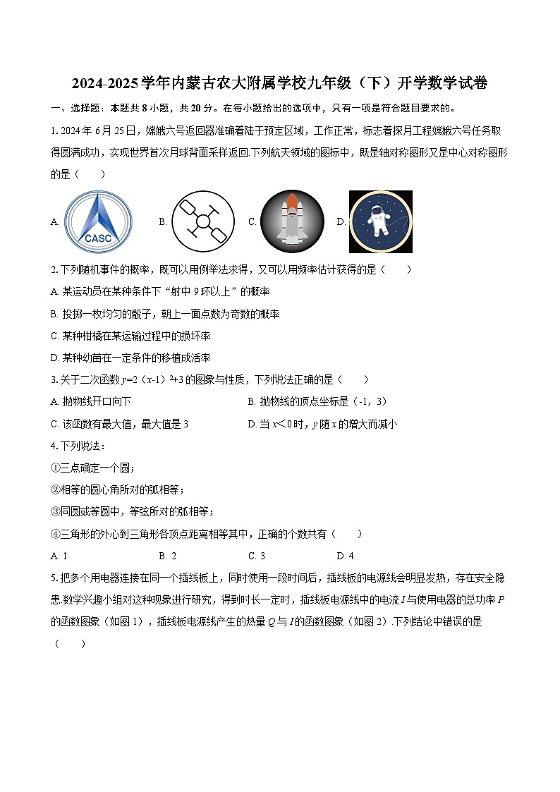 2024-2025学年内蒙古农大附属学校九年级（下）开学数学试卷-自定义类型第1页