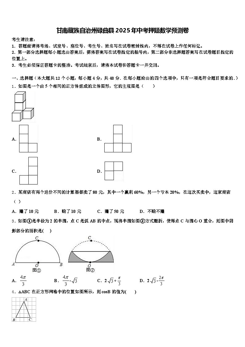 甘南藏族自治州碌曲县2025年中考押题数学预测卷含解析第1页