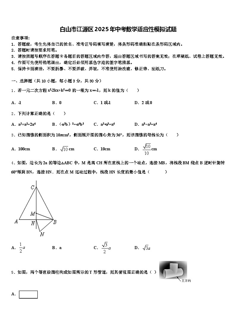 白山市江源区2025年中考数学适应性模拟试题含解析第1页