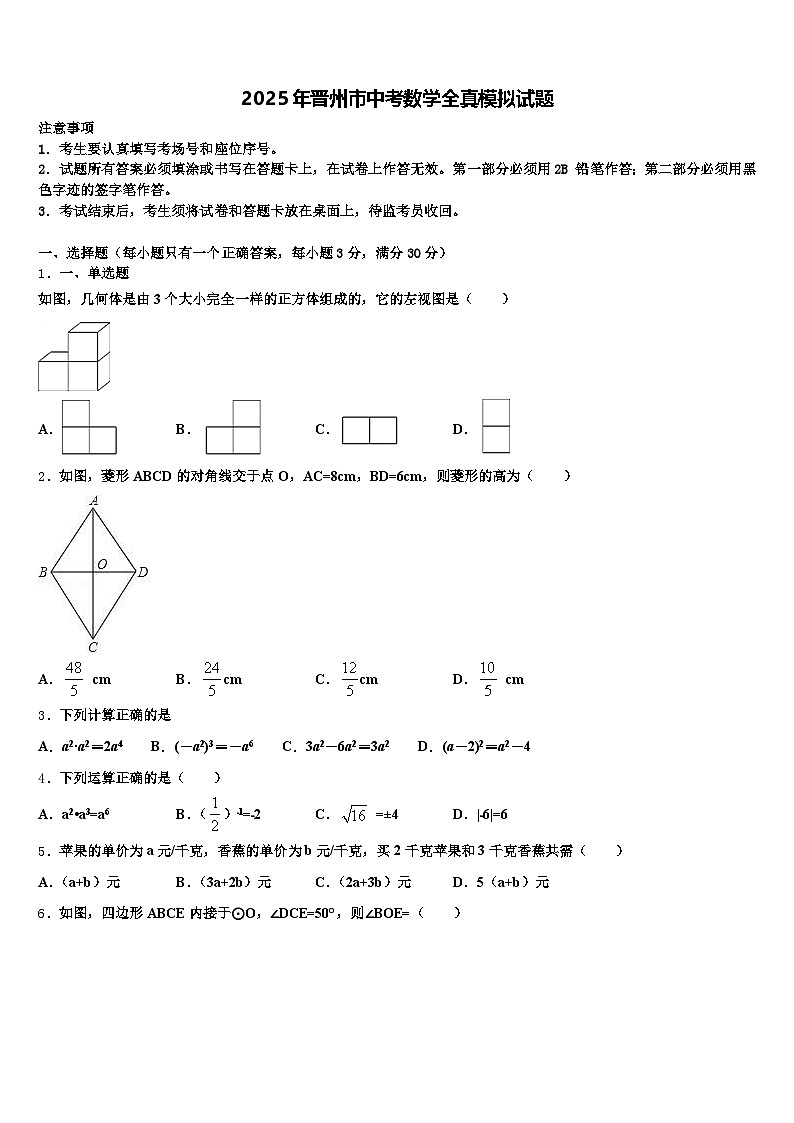 2025年晋州市中考数学全真模拟试题含解析第1页