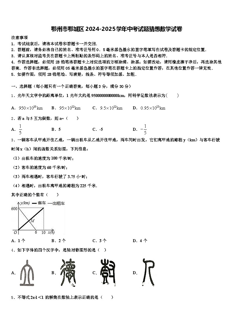 鄂州市鄂城区2024-2025学年中考试题猜想数学试卷含解析第1页