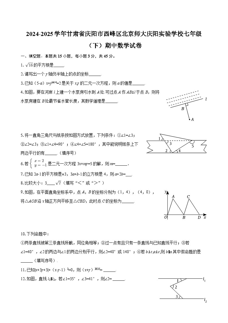 2024-2025学年甘肃省庆阳市西峰区北京师大庆阳实验学校七年级（下）期中数学试卷-自定义类型第1页