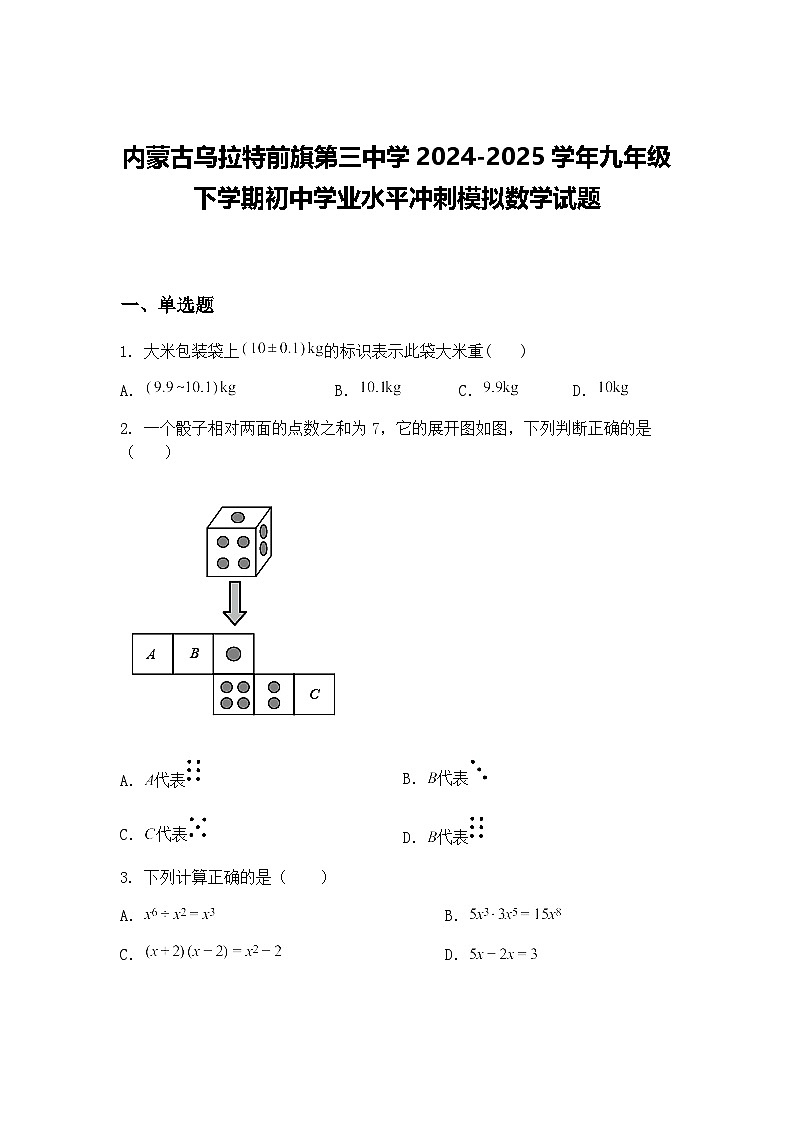 内蒙古乌拉特前旗第三中学2024-2025学年九年级下学期初中学业水平冲刺模拟数学试题（含答案解析）第1页