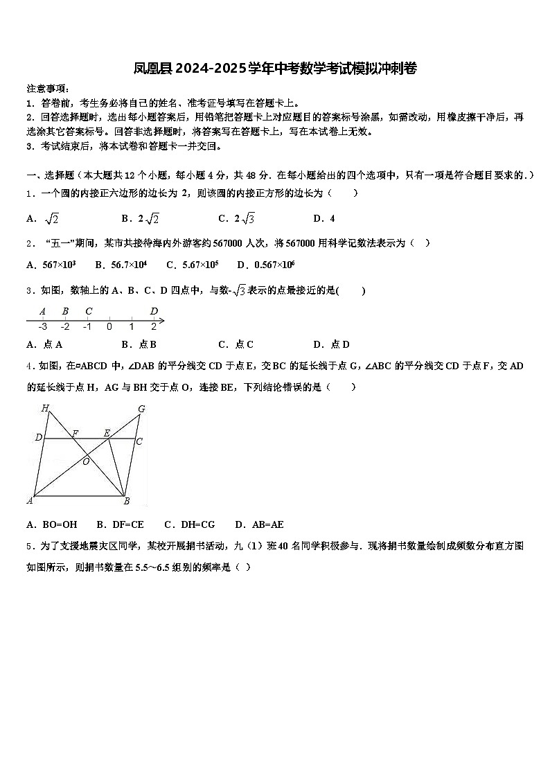 凤凰县2024-2025学年中考数学考试模拟冲刺卷含解析第1页
