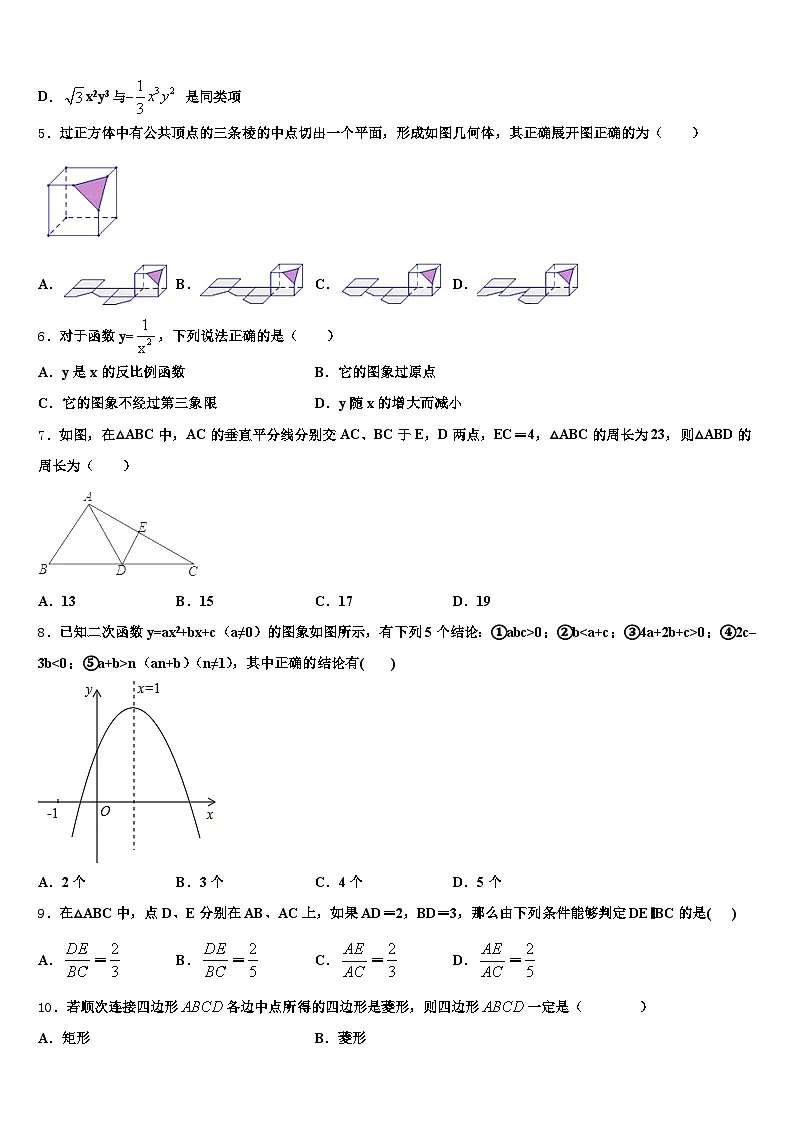 山东省济宁市市中区2024-2025学年中考五模数学试题含解析第2页