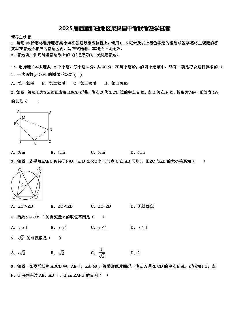 2025届西藏那曲地区尼玛县中考联考数学试卷含解析第1页