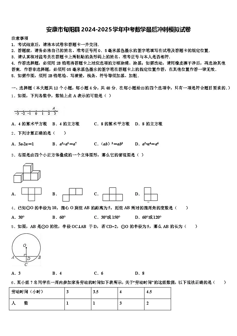 安康市旬阳县2024-2025学年中考数学最后冲刺模拟试卷含解析第1页