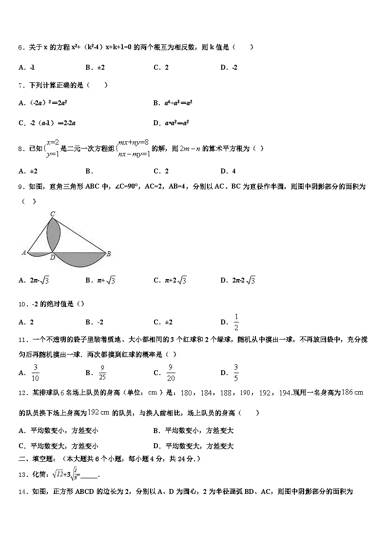 阳西县2024-2025学年中考冲刺卷数学试题含解析第2页