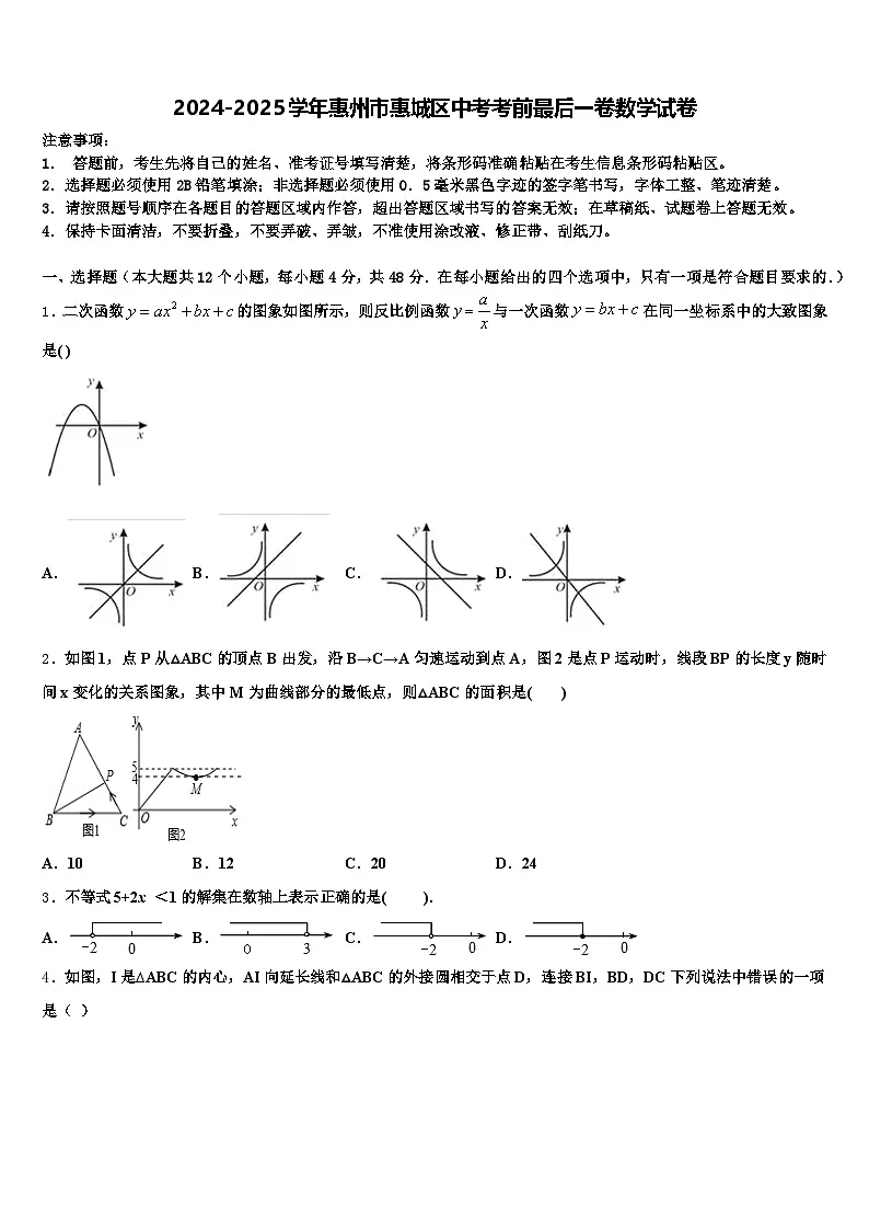 2024-2025学年惠州市惠城区中考考前最后一卷数学试卷含解析第1页