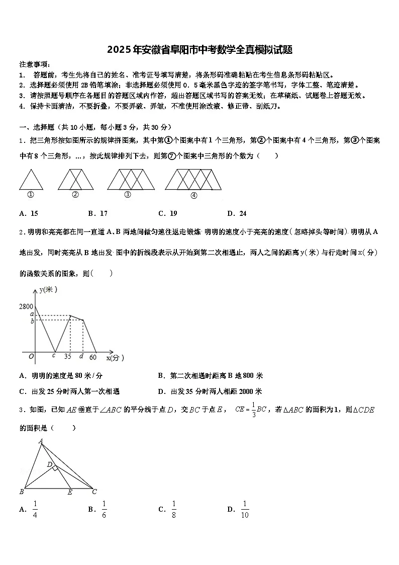 2025年安徽省阜阳市中考数学全真模拟试题含解析第1页