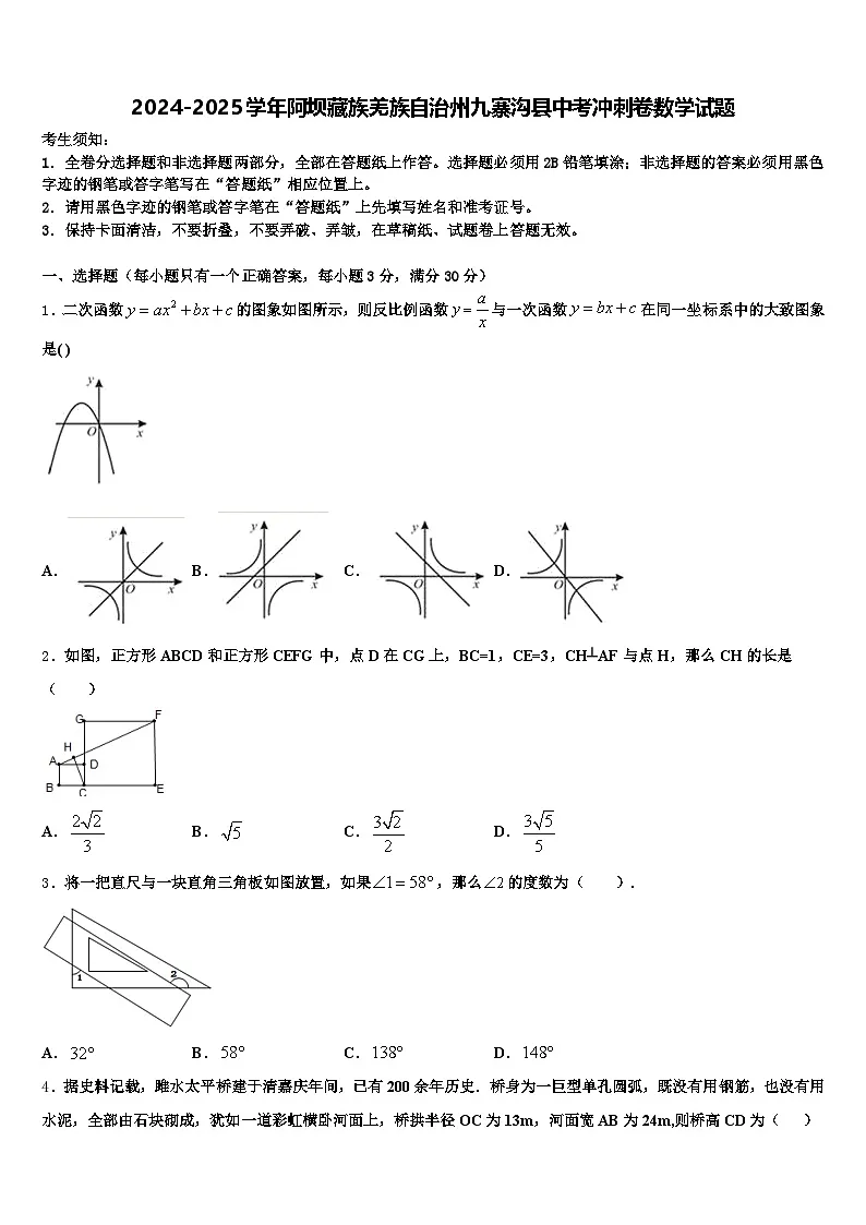 2024-2025学年阿坝藏族羌族自治州九寨沟县中考冲刺卷数学试题含解析第1页