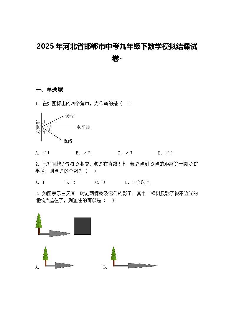 2025年河北省邯郸市中考九年级下数学模拟结课试卷-（含答案解析）第1页