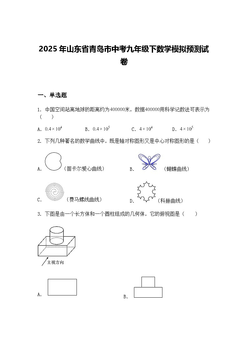 2025年山东省青岛市中考九年级下数学模拟预测试卷（含答案解析）第1页
