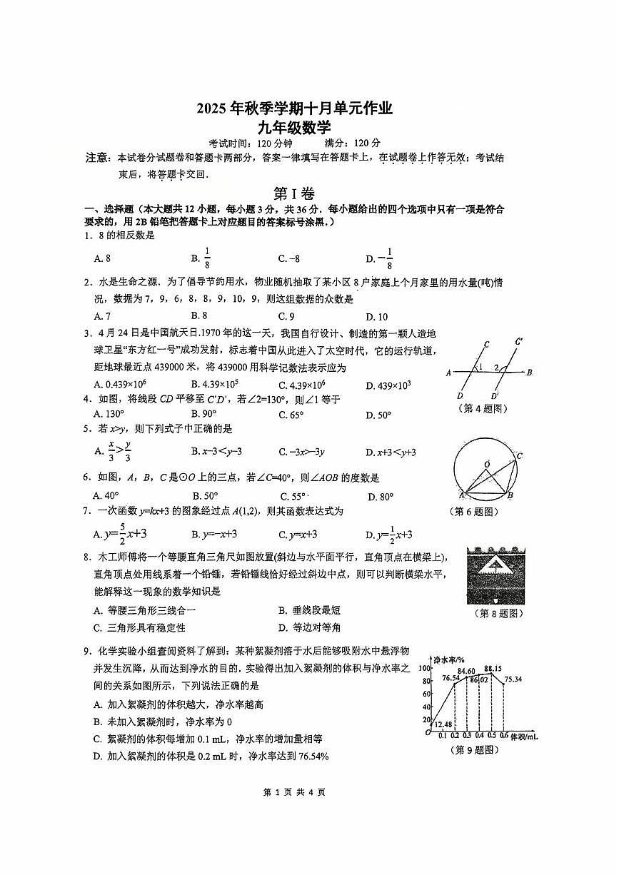 广西壮族自治区 南宁市天桃实验学校2025-2026学年九年级上学期10月月考数学试题第1页