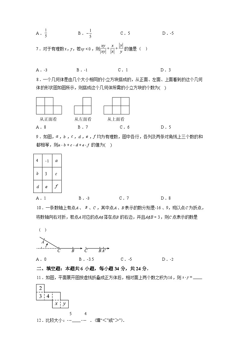 2025~2026学年度山东省济南市高新区实验中学七年级上学期第一次月考数学模拟试卷【附答案】第2页